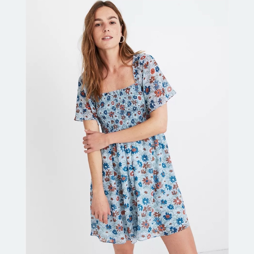 ISO Flutter-SleeveSmockedDress - WildflowerGarden